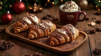 Delicious Chocolate Croissants with Whipped Cream and Hot Cocoa