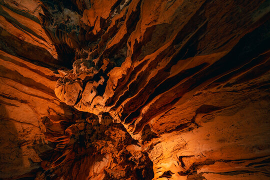 Rippled Red Limestone Ceiling in a Cave
