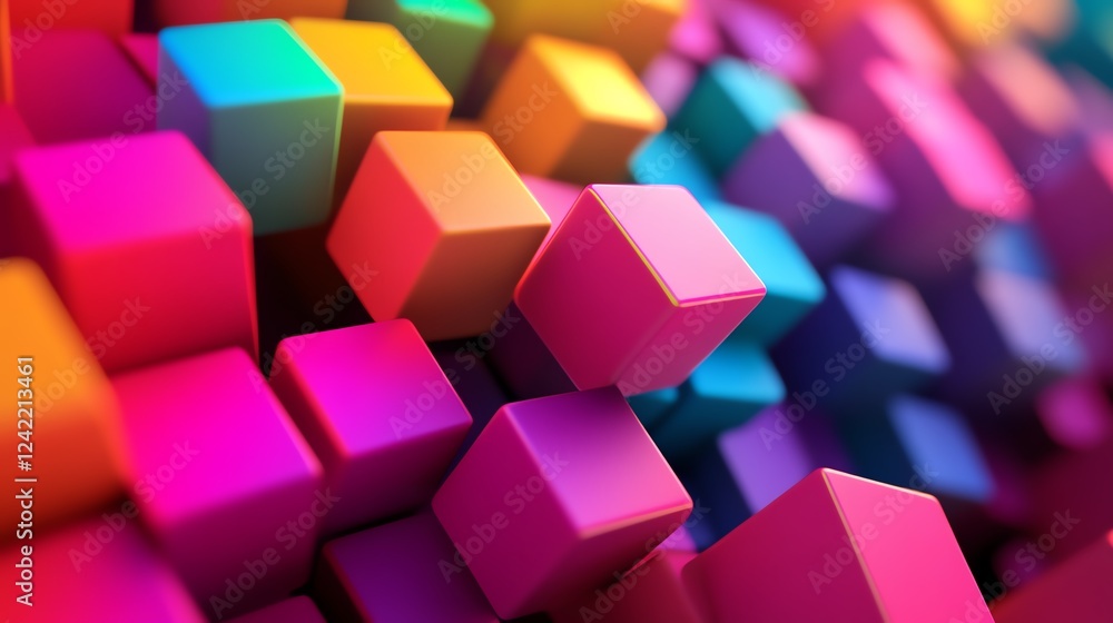 Aufkleber vibrant arrangement of colorful cubes creating a striking abstract pattern in a digital art piece