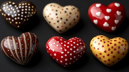 Decorative hearts, various patterns, dark background, Valentine's Day gift