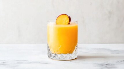 Orange Sweet Potato Smoothie in Glass on Marble Surface