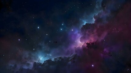 Obraz premium A cosmic background with a starry galaxy theme, featuring deep blue and purple gradients, sparkling stars, and glowing nebulae