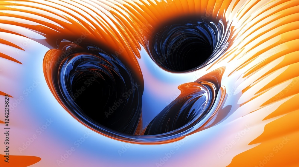 Poster swirling patterns of orange and blue create a mesmerizing visual around two central voids in a digit