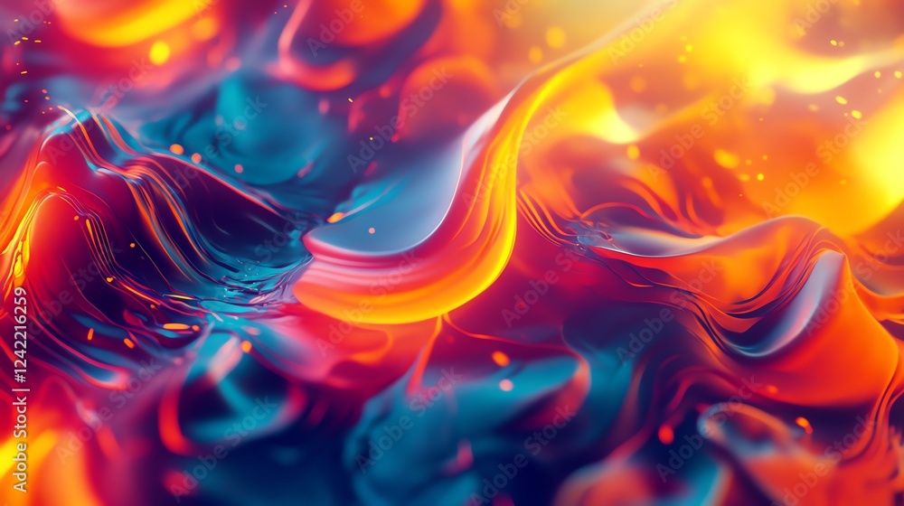 Poster vivid abstract artwork showcasing dynamic fluid patterns in fiery colors with vibrant contrasts and 