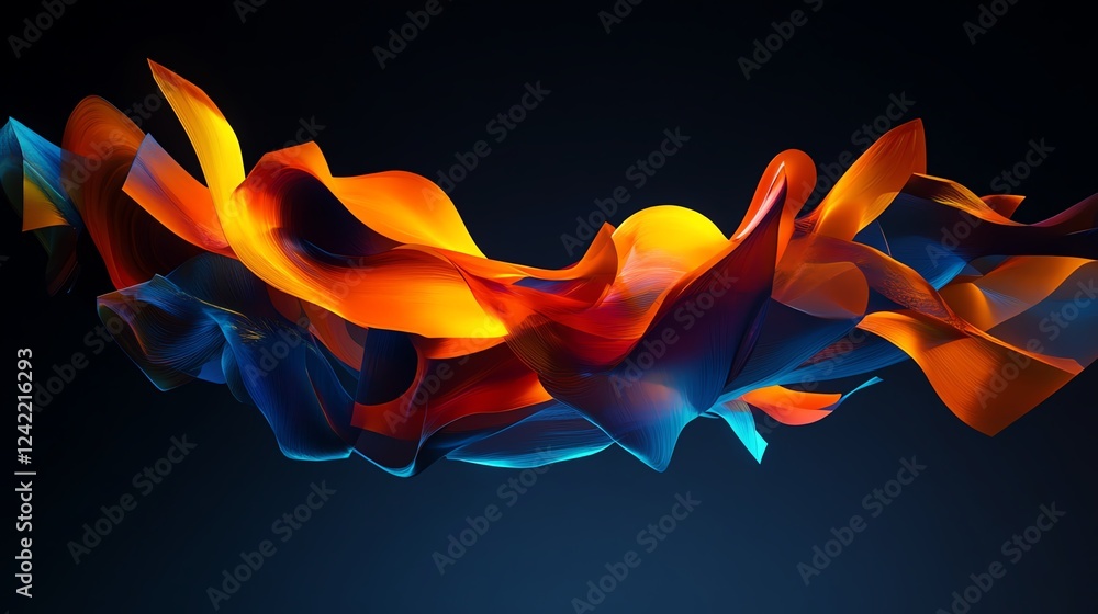 Poster colorful abstract design with flowing waves in vivid hues and dynamic movement on a dark background