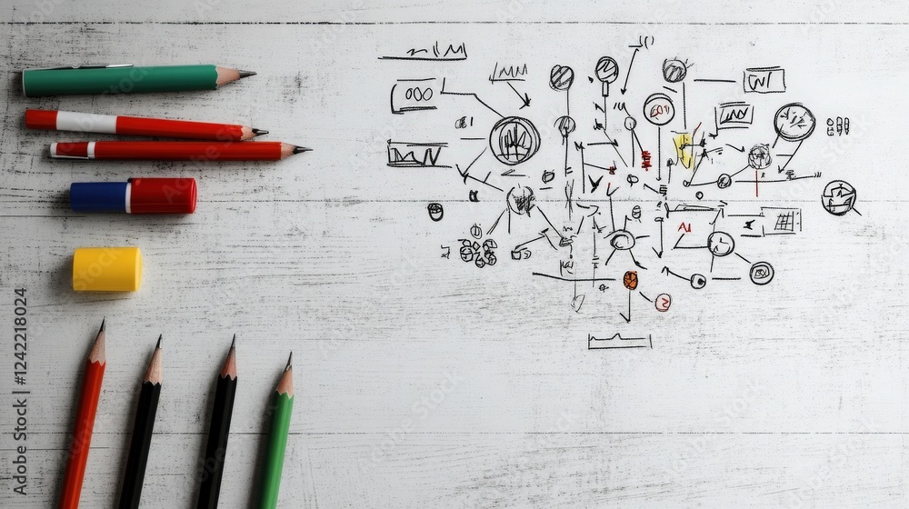 Poster Creative Brainstorming Session with Colored Pens and Sketch Notes