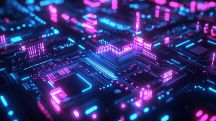 Fototapeta premium Futuristic Digital Circuit Board Abstract Technology Background with Binary Code and Microchip Processor Design