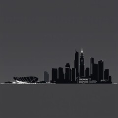 Fototapeta premium A minimalist illustration of a highrise silhouette against a twilight blue sky skyline silhouette 