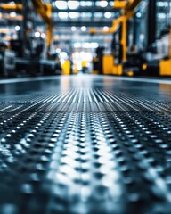 High-Tech Factory Assembly Line Surface with Dynamic Blurred Background, Ideal for Product Showcase or Industrial Design Campaigns