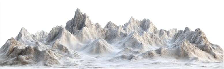 Snowy mountain range, digital landscape, white background, design element