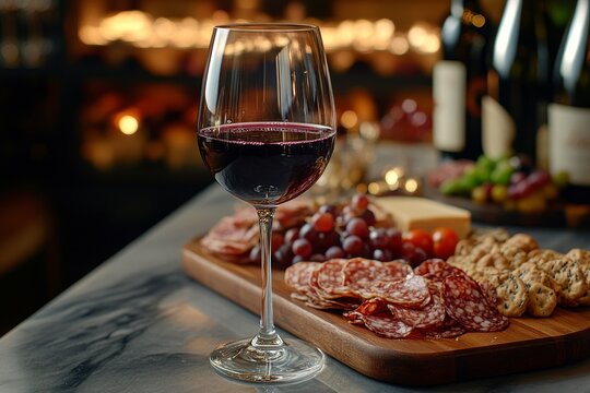 Red wine, charcuterie board, romantic dinner - Powered by Adobe