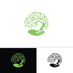 Tree In Hand Logo. Tree Care Logo Design