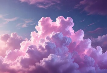 Iridescent clouds glowing softly in shades of pink and purple against a light blue background, soft, purple
