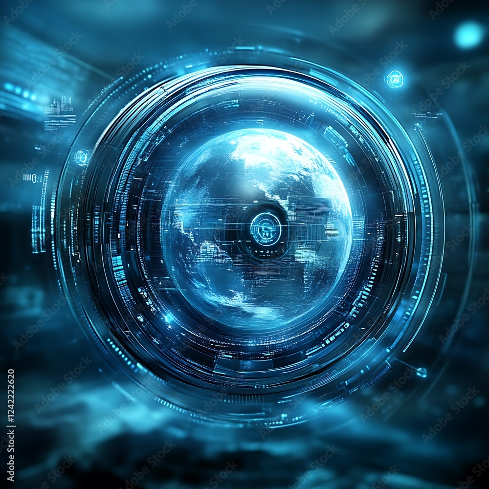 Aufkleber global network data visualized, futuristic display, digital background, tech concept