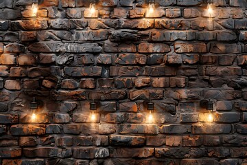 Fototapeta premium Old brick wall with spotlights. Vintage background