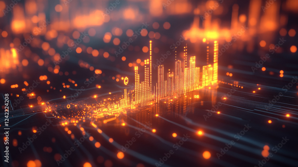 Poster dynamic glowing data visualization with vibrant colors