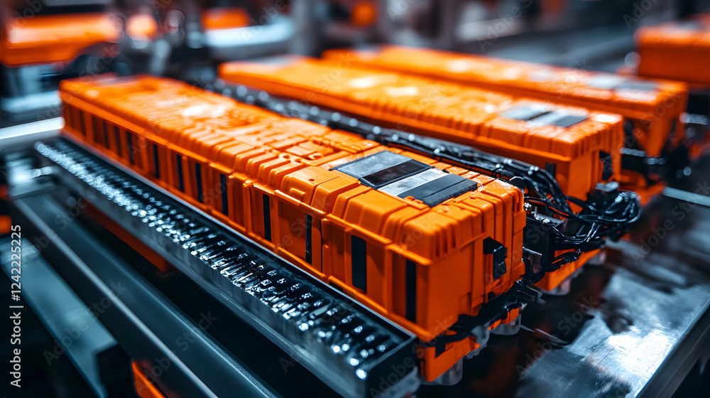 Poster Close-up of advanced battery technology in a lab showcasing innovative design performance and efficiency improvements
