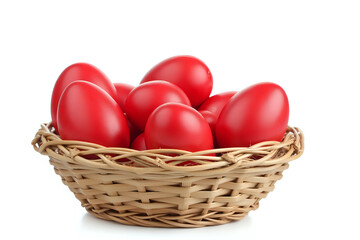 Fototapeta premium Red Easter eggs in basket isolated