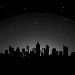 A bold urban silhouette highlights a city's iconic skyline in striking contrast tones skyline silhouette 