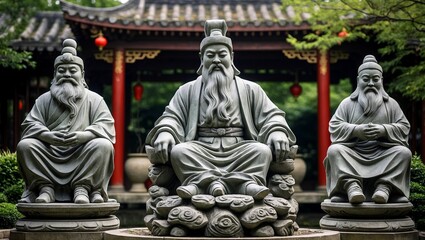 Elegant stone statues of ancient chinese philosophers