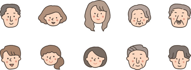 Fototapeta premium 大人の男女顔だけアイコンセット