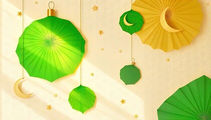Green and Gold Paper Ornaments Hanging Decor