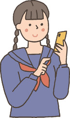 スマホを操作する学生服の女性