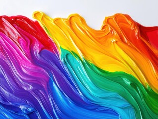 vibrant rainbow fluid art with swirling colors merging in smooth waves, high contrast against pure white background, macro photography