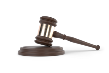 Wooden judge gavel isolated on transparent background, 3D illustration