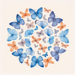 Illustration von sch&ouml;nen zarten Schmetterlingen gemalt in aquarell angeordnet als Kreis	