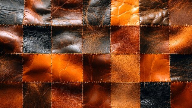 Intricate leather patchwork design in warm earth tones