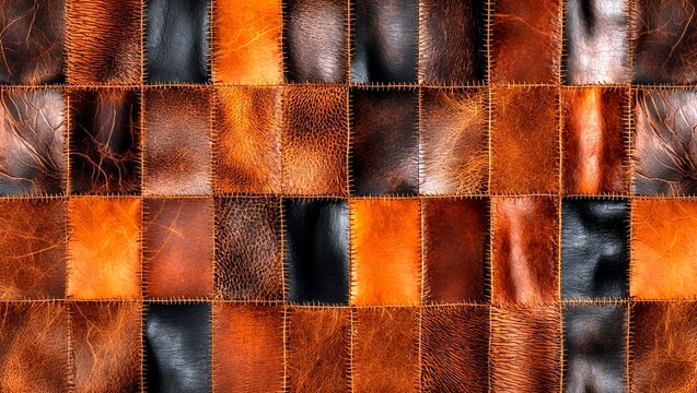 Intricate leather patchwork pattern in warm earth tones