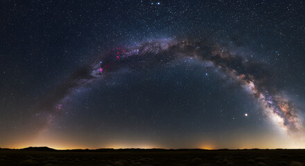 Night sky filled with twinkling stars and a faint, glowing Milky Way stretching overhead