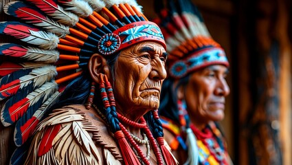 Fototapeta premium Intricate wood carving of native american elder