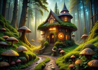 Fototapeta premium Mystical treehouse designs and fantasy buildings form an enchanted forest architecture.