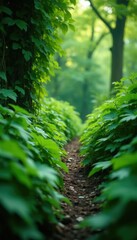 Fototapeta premium overgrown garden with dense calm dark green leaves, green, growth, nature