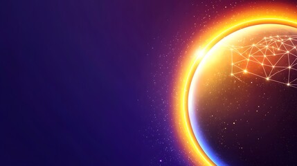 Vibrant holographic image of planet Earth with bright network lines linking major continents emphasizing the digital age and global interconnectivity