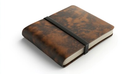 Obraz premium Brown leather notebook, closed, white background, studio shot, for website design