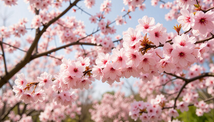 Blooming cherry blossoms in serene garden, spring equinox celebration