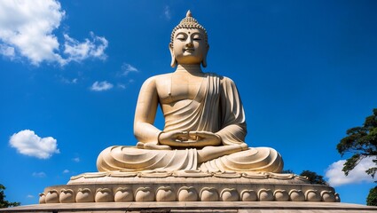 Fototapeta premium Majestic buddha statue under serene blue sky