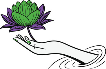 hand with green leaves