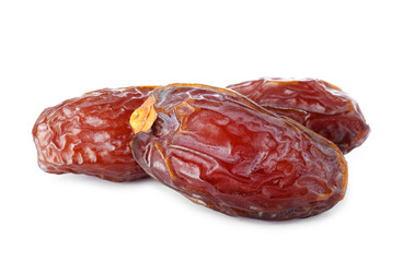 Three tasty dried dates isolated on white