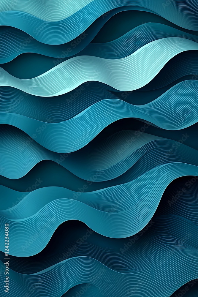 Poster a retro grainy gradient background with seamless teal abstract waves, blending summer vibes with a m