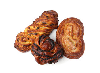 Different delicious sweet pastries isolated on white, top view