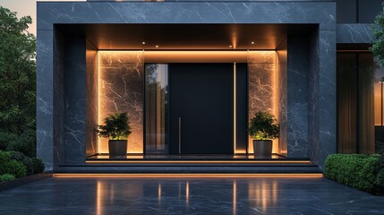 Contemporary Architectural Marvel Showcasing Modern Design Elements with Spacious Entrance Surrounded by Lush Greenery and Inviting Pathway Leading to a Warm Welcoming Atmosphere for Visitors