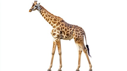 Fototapeta premium Giraffe standing on a white background isolated wallpaper background photo wild life concept day.