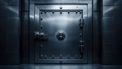Metallic vault door with intricate locking mechanisms -  Symbolizes impenetrable security and guarded secrets