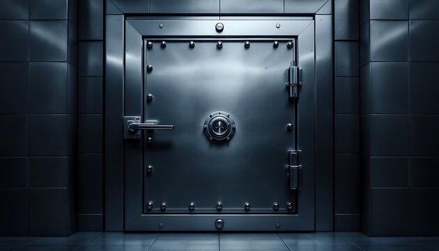 Metallic vault door with intricate locking mechanisms -  Symbolizes impenetrable security and guarded secrets