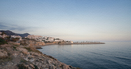 Beautiful beach with a small town in the background