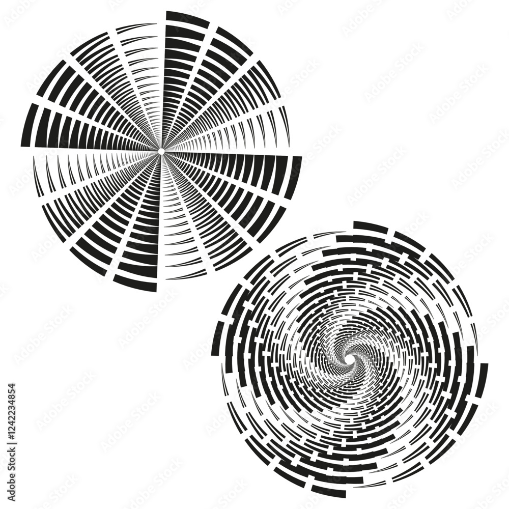 Poster abstract swirl pattern. circular radial concept. bold black spinning motif. dynamic vector optical i